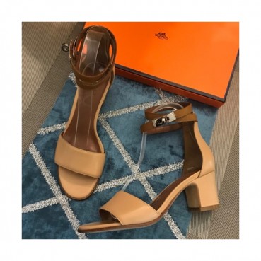 Hermes 2019 Ladies Leather Middle Heel Sandal - 에르메스 2019 여성용 레더 미들힐 샌들 HERS0196,Size(225