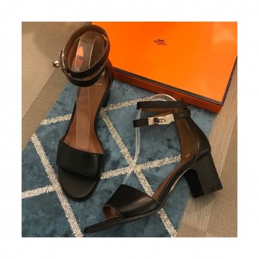 Hermes 2019 Ladies Leather Middle Heel Sandal - 에르메스 2019 여성용 레더 미들힐 샌들 HERS0194,Size(225