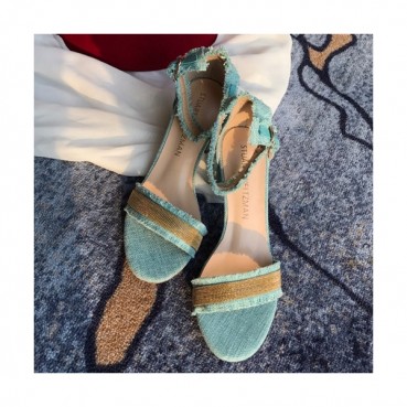 Stuart Weitzman 2019 Ladies Denim & Leather Middle Heel Sandal - 슈트어트 와이츠먼 2019 여성용 데님&레더 미들힐 샌들 STUS0011.Size(220 