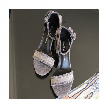 Stuart Weitzman 2019 Ladies Denim & Leather Middle Heel Sandal - 슈트어트 와이츠먼 2019 여성용 데님&레더 미들힐 샌들 STUS0010.Size(220 