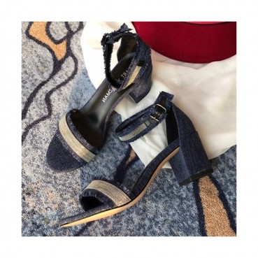 Stuart Weitzman 2019 Ladies Denim & Leather Middle Heel Sandal - 슈트어트 와이츠먼 2019 여성용 데님&레더 미들힐 샌들 STUS0008.Size(220 
