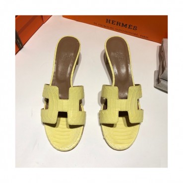 Hermes 2019 Ladies Oasis Leather Middle Heel Slipper - 에르메스 2019 여성용 오아시스 레더 미들힐 슬리퍼 HERS0103,Size(225 