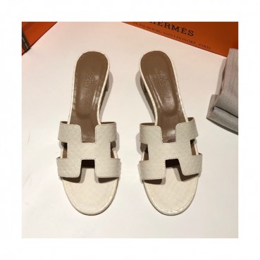 Hermes 2019 Ladies Oasis Leather Middle Heel Slipper - 에르메스 2019 여성용 오아시스 레더 미들힐 슬리퍼 HERS0101,Size(225 