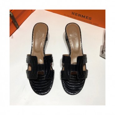 Hermes 2019 Ladies Oasis Leather Middle Heel Slipper - 에르메스 2019 여성용 오아시스 레더 미들힐 슬리퍼 HERS0100,Size(225 