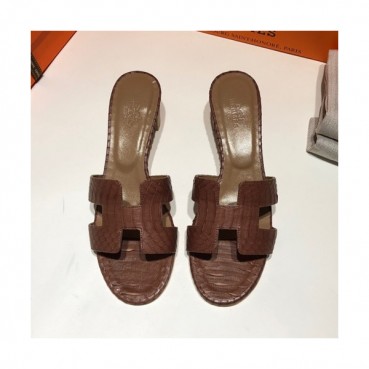 Hermes 2019 Ladies Oasis Leather Middle Heel Slipper - 에르메스 2019 여성용 오아시스 레더 미들힐 슬리퍼 HERS0099,Size(225 
