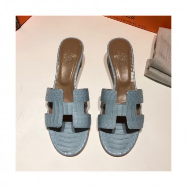 Hermes 2019 Ladies Oasis Leather Middle Heel Slipper - 에르메스 2019 여성용 오아시스 레더 미들힐 슬리퍼 HERS0098,Size(225 