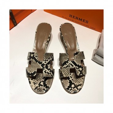Hermes 2019 Ladies Oasis Leather Middle Heel Slipper - 에르메스 2019 여성용 오아시스 레더 미들힐 슬리퍼 HERS0096,Size(225 