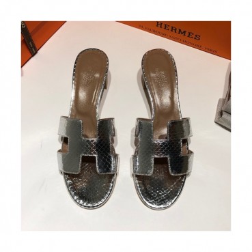 Hermes 2019 Ladies Oasis Leather Middle Heel Slipper - 에르메스 2019 여성용 오아시스 레더 미들힐 슬리퍼 HERS0095,Size(225 