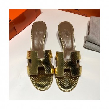 Hermes 2019 Ladies Oasis Leather Middle Heel Slipper - 에르메스 2019 여성용 오아시스 레더 미들힐 슬리퍼 HERS0094,Size(225 
