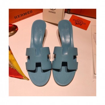 Hermes 2019 Ladies Oasis Leather Middle Heel Slipper - 에르메스 2019 여성용 오아시스 레더 미들힐 슬리퍼 HERS0093,Size(225 