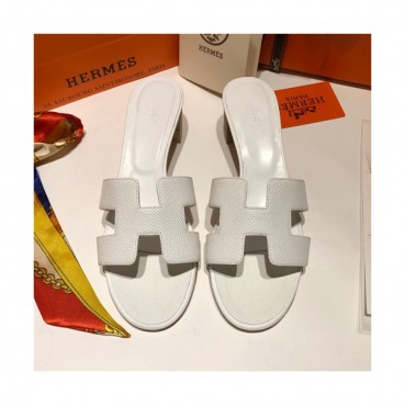 Hermes 2019 Ladies Oasis Leather Middle Heel Slipper - 에르메스 2019 여성용 오아시스 레더 미들힐 슬리퍼 HERS0092,Size(225 