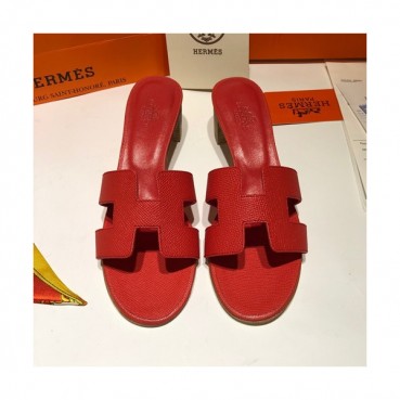 Hermes 2019 Ladies Oasis Leather Middle Heel Slipper - 에르메스 2019 여성용 오아시스 레더 미들힐 슬리퍼 HERS0091,Size(225 