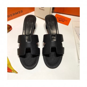 Hermes 2019 Ladies Oasis Leather Middle Heel Slipper - 에르메스 2019 여성용 오아시스 레더 미들힐 슬리퍼 HERS0090,Size(225 