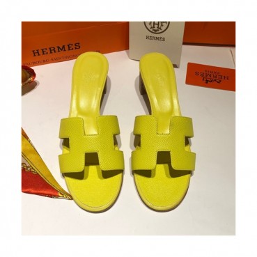 Hermes 2019 Ladies Oasis Leather Middle Heel Slipper - 에르메스 2019 여성용 오아시스 레더 미들힐 슬리퍼 HERS0089,Size(225 