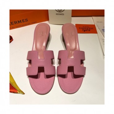 Hermes 2019 Ladies Oasis Leather Middle Heel Slipper - 에르메스 2019 여성용 오아시스 레더 미들힐 슬리퍼 HERS0088,Size(225 