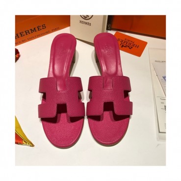 Hermes 2019 Ladies Oasis Leather Middle Heel Slipper - 에르메스 2019 여성용 오아시스 레더 미들힐 슬리퍼 HERS0087,Size(225 