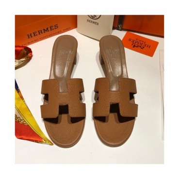 Hermes 2019 Ladies Oasis Leather Middle Heel Slipper - 에르메스 2019 여성용 오아시스 레더 미들힐 슬리퍼 HERS0085,Size(225 