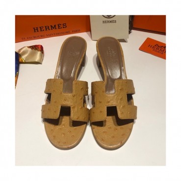 Hermes 2019 Ladies Oasis Leather Middle Heel Slipper - 에르메스 2019 여성용 오아시스 레더 미들힐 슬리퍼 HERS0084,Size(225 
