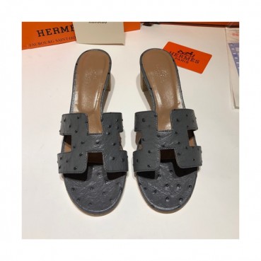 Hermes 2019 Ladies Oasis Leather Middle Heel Slipper - 에르메스 2019 여성용 오아시스 레더 미들힐 슬리퍼 HERS0083,Size(225 