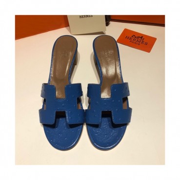 Hermes 2019 Ladies Oasis Leather Middle Heel Slipper - 에르메스 2019 여성용 오아시스 레더 미들힐 슬리퍼 HERS0082,Size(225 