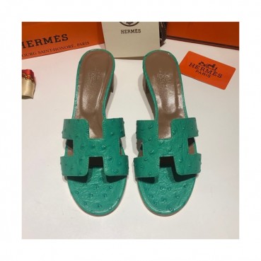 Hermes 2019 Ladies Oasis Leather Middle Heel Slipper - 에르메스 2019 여성용 오아시스 레더 미들힐 슬리퍼 HERS0081,Size(225 