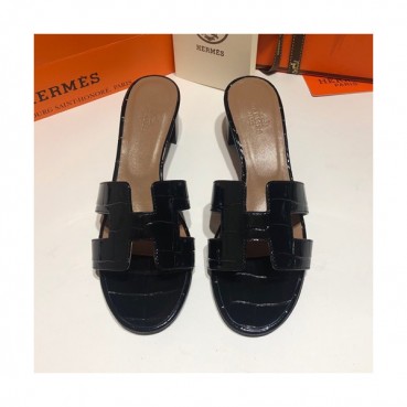 Hermes 2019 Ladies Oasis Leather Middle Heel Slipper - 에르메스 2019 여성용 오아시스 레더 미들힐 슬리퍼 HERS0080,Size(225 