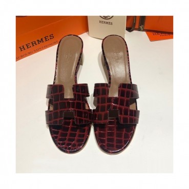 Hermes 2019 Ladies Oasis Leather Middle Heel Slipper - 에르메스 2019 여성용 오아시스 레더 미들힐 슬리퍼 HERS0077,Size(225 