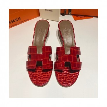 Hermes 2019 Ladies Oasis Leather Middle Heel Slipper - 에르메스 2019 여성용 오아시스 레더 미들힐 슬리퍼 HERS0076,Size(225 