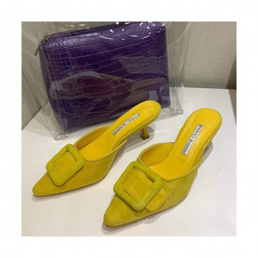 Monolo Blahnik 2019 Ladies Suede Middle Heel Slipper - 마놀로 블라닉 2019 여성용 스웨이드 미들힐 슬리퍼,MONS0021.Size(225 