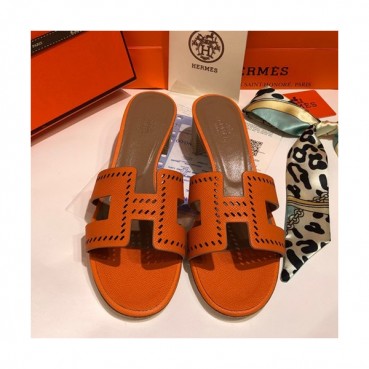 Hermes 2019 Ladies Oasis Leather Middle Heel Slipper - 에르메스 2019 여성용 오아시스 레더 미들힐 슬리퍼 HERS0042,Size(225 