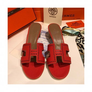 Hermes 2019 Ladies Oasis Leather Middle Heel Slipper - 에르메스 2019 여성용 오아시스 레더 미들힐 슬리퍼 HERS0040,Size(225 