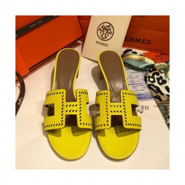 Hermes 2019 Ladies Oasis Leather Middle Heel Slipper - 에르메스 2019 여성용 오아시스 레더 미들힐 슬리퍼 HERS0038,Size(225 
