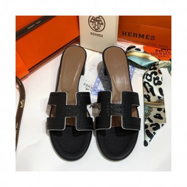 Hermes 2019 Ladies Oasis Leather Middle Heel Slipper - 에르메스 2019 여성용 오아시스 레더 미들힐 슬리퍼 HERS0036,Size(225 