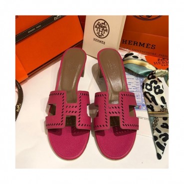 Hermes 2019 Ladies Oasis Leather Middle Heel Slipper - 에르메스 2019 여성용 오아시스 레더 미들힐 슬리퍼 HERS0035,Size(225 