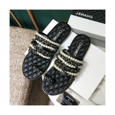 Chanel 2019 Ladies Leather Slipper - 샤넬 2019 여성용 레더 슬리퍼 CHAS0128.Size(225 