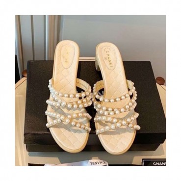 Chanel 2019 Ladies Leather Middle Heel Slipper - 샤넬 2019 여성용 레더 미들힐 슬리퍼 CHAS0107.Size(225 