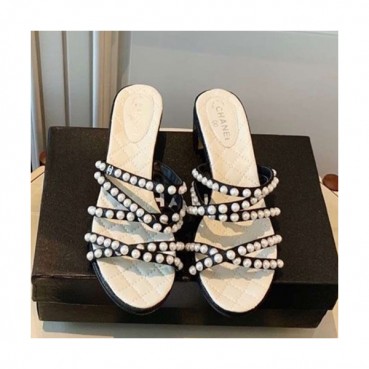 Chanel 2019 Ladies Leather Middle Heel Slipper - 샤넬 2019 여성용 레더 미들힐 슬리퍼 CHAS0106.Size(225 