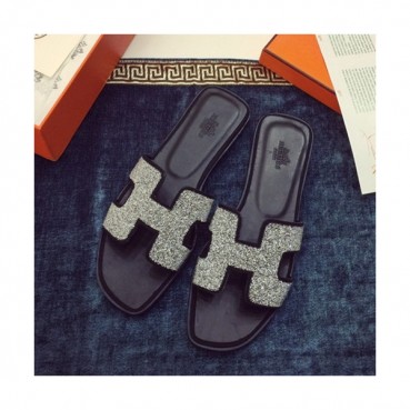 Hermes 2019 Ladies Classic Oasis Glitter Leather Slipper - 에르메스 2019 여성용 클래식 오아시스 글리터 레더 슬리퍼 HERS0003,Size(220 