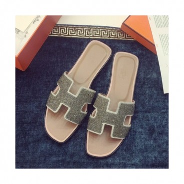 Hermes 2019 Ladies Classic Oasis Glitter Leather Slipper - 에르메스 2019 여성용 클래식 오아시스 글리터 레더 슬리퍼 HERS0002,Size(220 