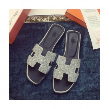 Hermes 2019 Ladies Classic Oasis Glitter Leather Slipper - 에르메스 2019 여성용 클래식 오아시스 글리터 레더 슬리퍼 HERS0001,Size(220 