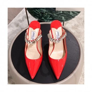 Jimmy-Choo 2019 Ladies Crystal Patent Strap Slipper High Heel 