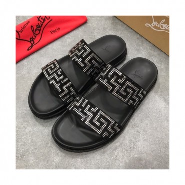 Christian Louboutin 2019 Mens Strass Logo Leather Slipper -  크리스챤 루부탱 남성 스트라스 로고 레더 슬리퍼 Btin04x.Size(240 