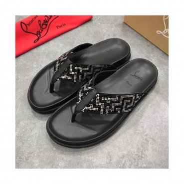 Christian Louboutin 2019 Mens Strass Logo Leather Flip-flap 