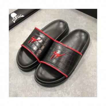 Giuseppe Zanoti 2019 Mens Logo Leather Slipper - 쥬세페자노티 남성 로고 레더 슬리퍼 Giu0042x.Size(240 