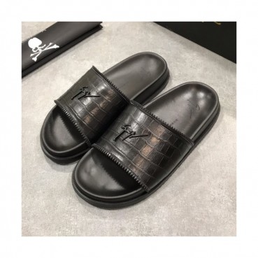 Giuseppe Zanoti 2019 Mens Logo Leather Slipper - 쥬세페자노티 남성 로고 레더 슬리퍼 Giu0036x.Size(240 