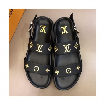 Louis Vuitton 2019 Mens Initial Gold Logo Leather  Sandal - 루이비통 남성 이니셜 골드 로고 레더 샌들 Lou01137x.Size(240 