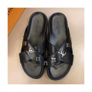 Louis Vuitton 2019 Mens Initial Metal Logo Leather Slipper - 루이비통 남성 이니셜 메탈 로고 레더 슬리퍼 Lou01038x.Size(240 