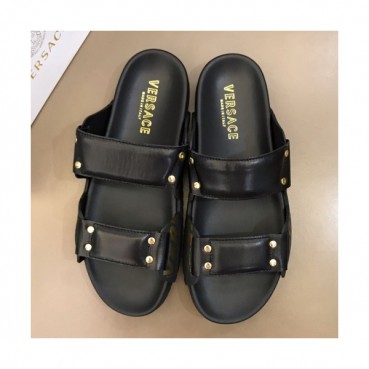 Versace 2019 Mens Logo Strap Leather Slipper - 베르사체 남성 로고 스트랩 레더 슬리퍼 Ver0234x.Size(245 