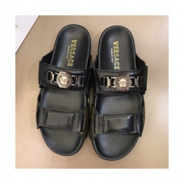 Versace 2019 Mens Medusa Metal Logo Leather Slipper - 베르사체 남성 메두사 메탈 로고 레더 슬리퍼 Ver0233x.Size(245 