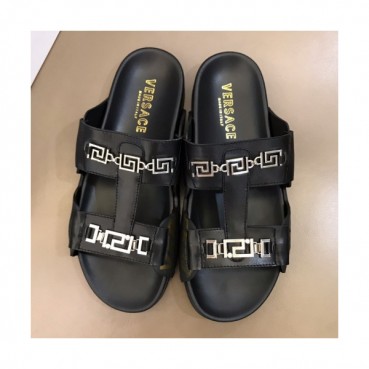 Versace 2019 Mens Metal Logo Leather Slipper - 베르사체 남성 메탈 로고 레더 슬리퍼 Ver0232x.Size(245 